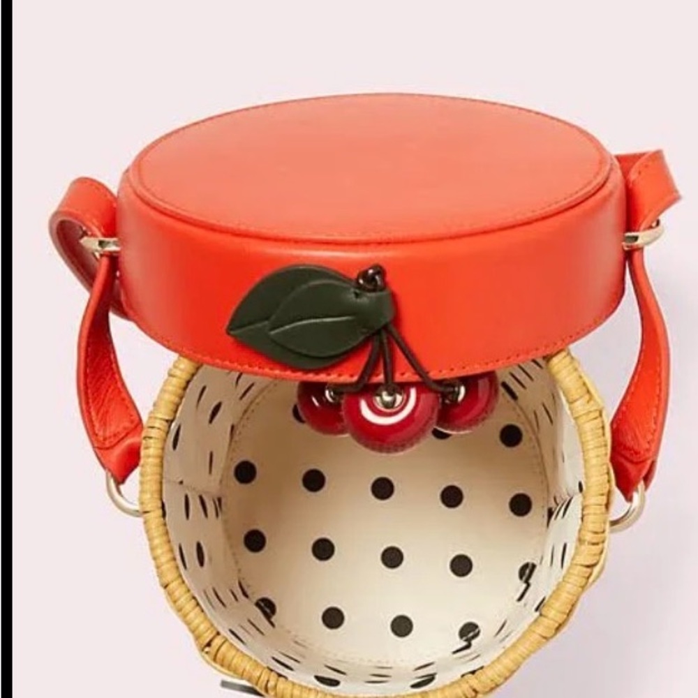 NWT, Rare kate spade Red Leather & Wicker Cherry Bucket Crossbody - Picture 6 of 16